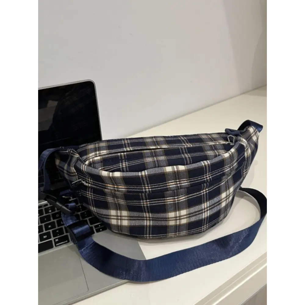 Plaid Adjustable Strap Crossbody Bag