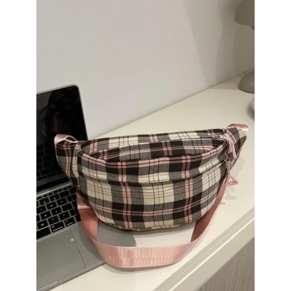 Plaid Adjustable Strap Crossbody Bag