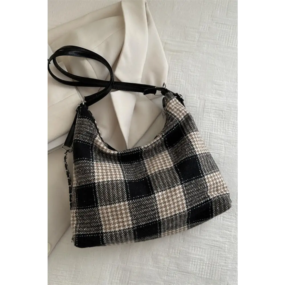 Stylish Plaid Adjustable Strap Handbag with Original Tags