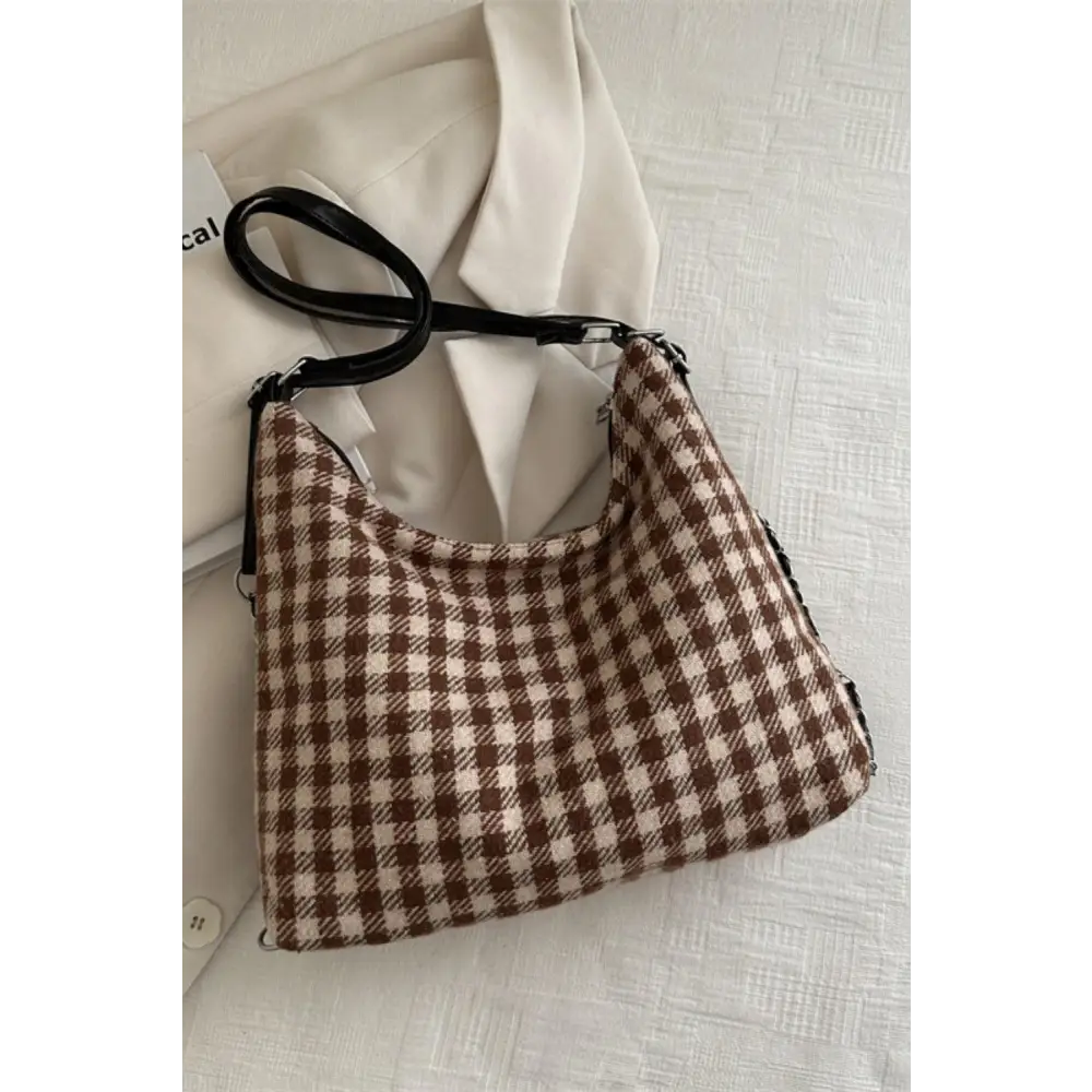 Stylish Plaid Adjustable Strap Handbag with Original Tags