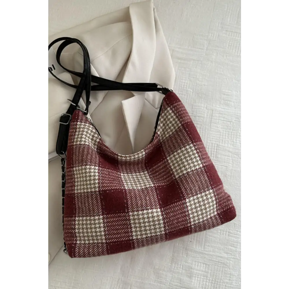 Stylish Plaid Adjustable Strap Handbag with Original Tags