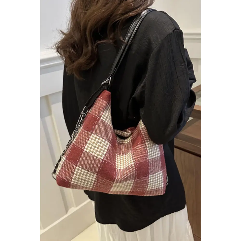 Stylish Plaid Adjustable Strap Handbag with Original Tags