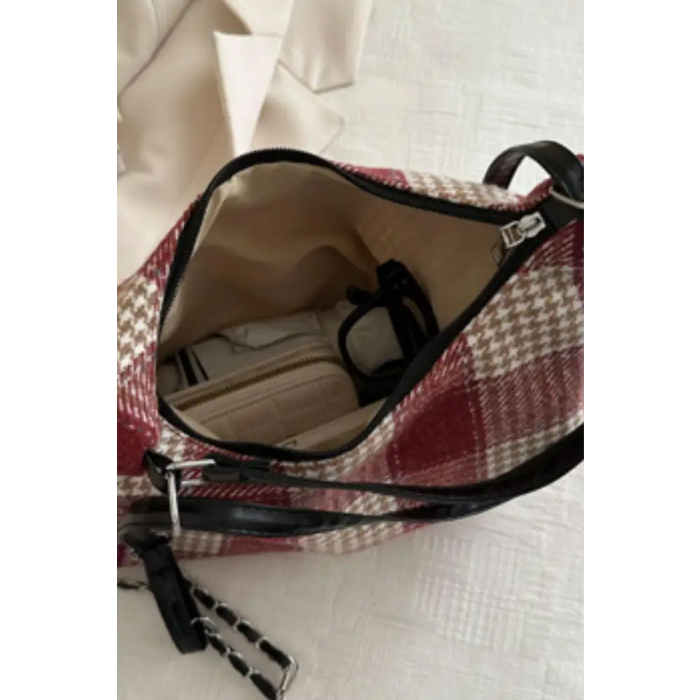 Stylish Plaid Adjustable Strap Handbag with Original Tags