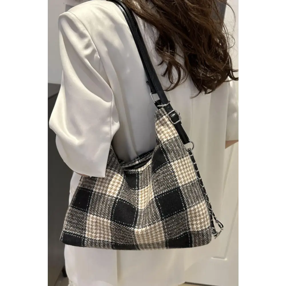 Stylish Plaid Adjustable Strap Handbag with Original Tags