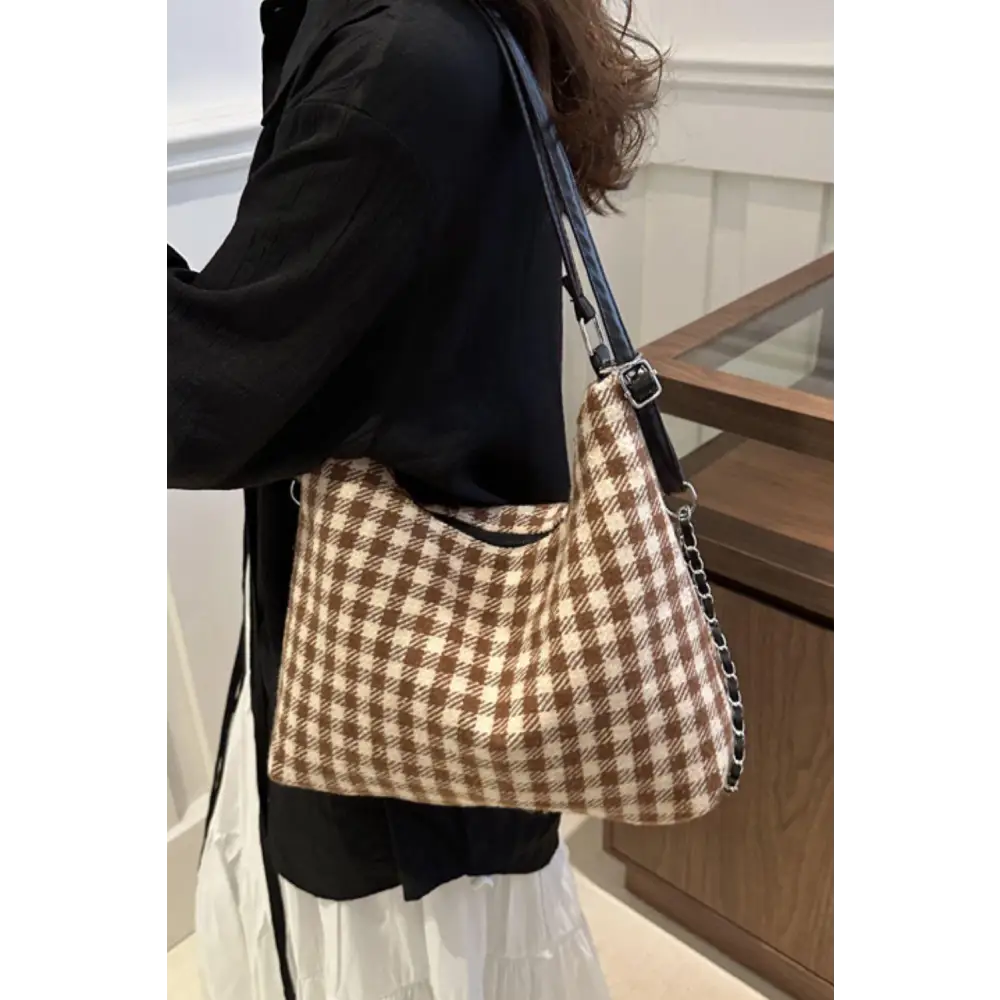 Stylish Plaid Adjustable Strap Handbag with Original Tags