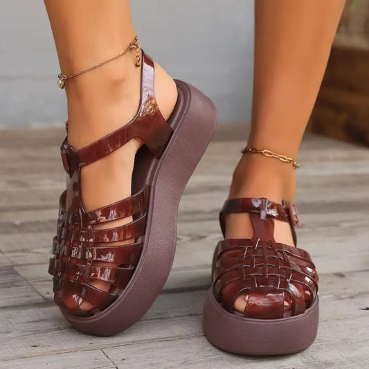 Plastic Woven Platform Sandals - CM Fashion