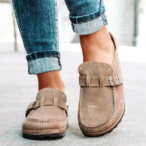 Round Toe Low Heel Buckle Loafers - CM Fashion