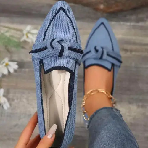 Bow Contrast Trim Point Toe Loafers - Dusty Blue / 36(US5) - CynthiaMonica CM