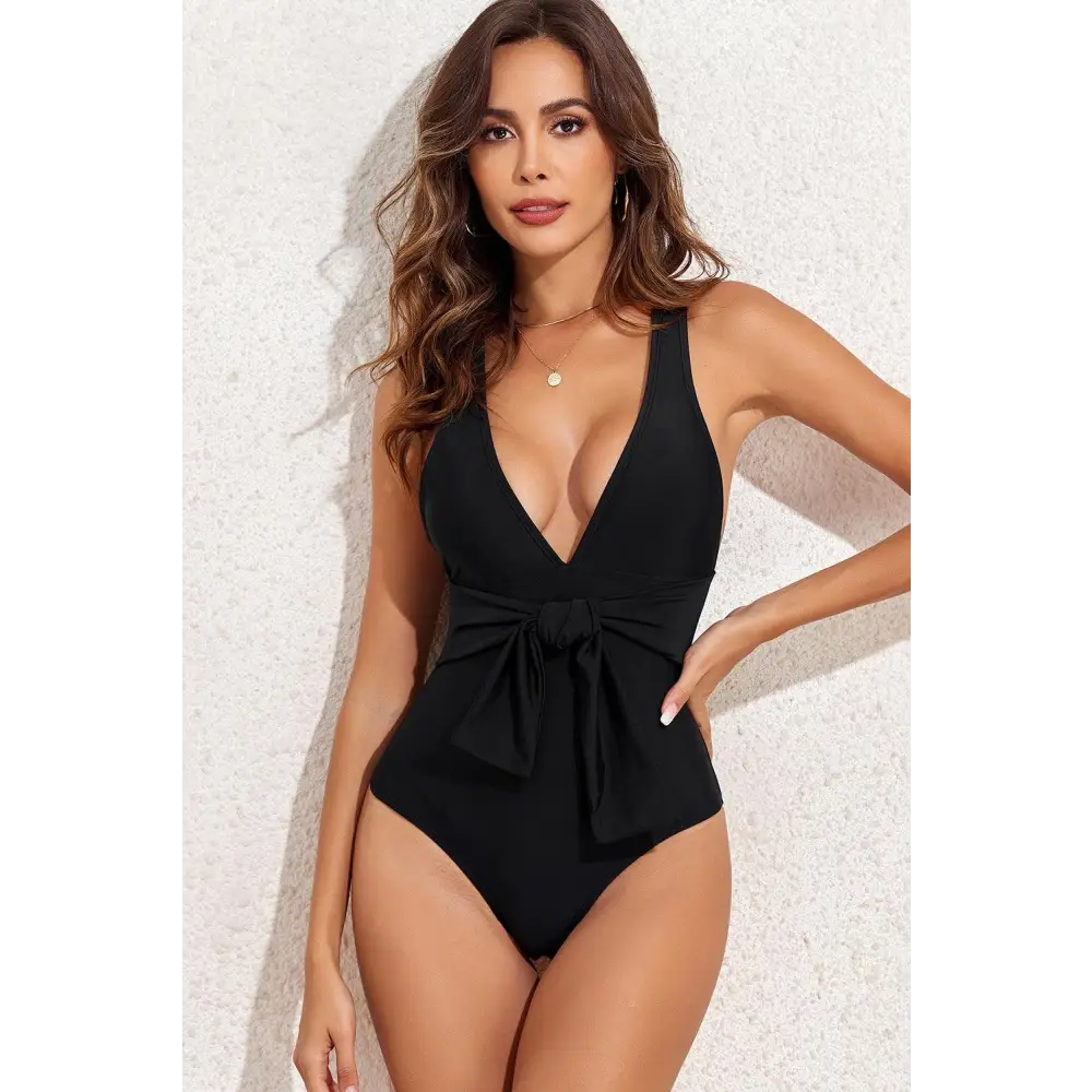 Stunning Plunge Wide Strap One Piece Swimwear in Black