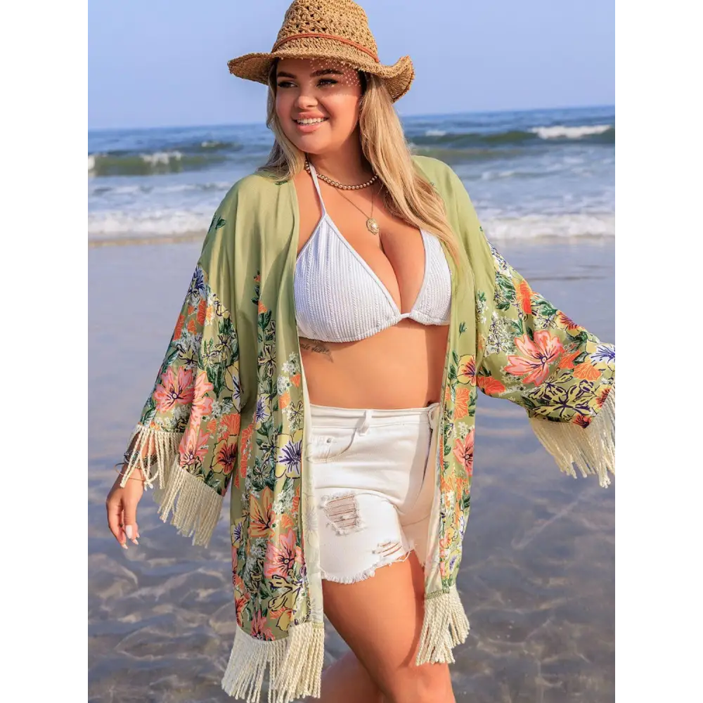 Romantic Plus Size Fringe Open Kimono Cover-Up for Beach Days