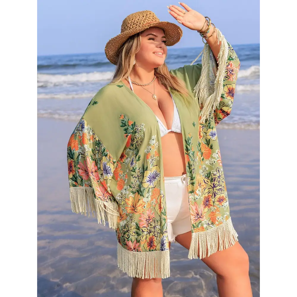 Romantic Plus Size Fringe Open Kimono Cover-Up for Beach Days