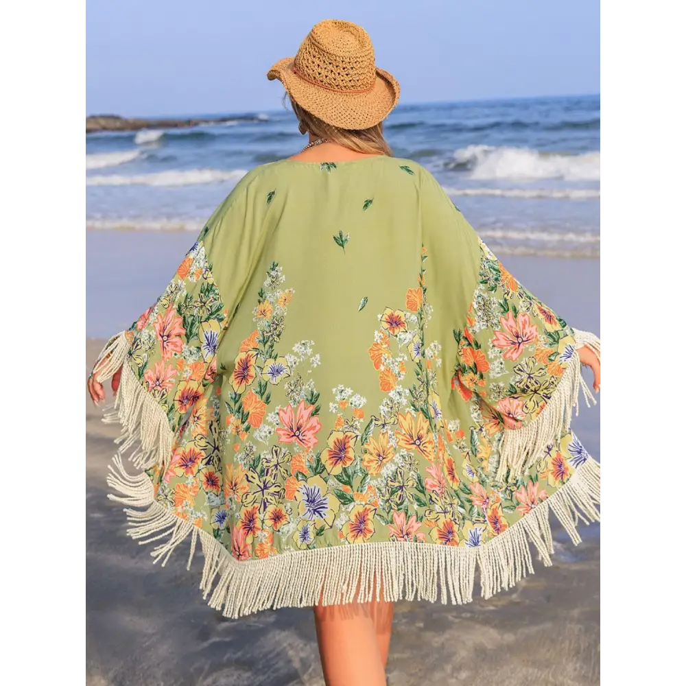 Romantic Plus Size Fringe Open Kimono Cover-Up for Beach Days