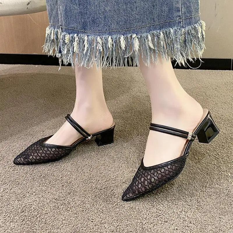 Stylish Point Toe Block Heel Sandals for Summer Elegance