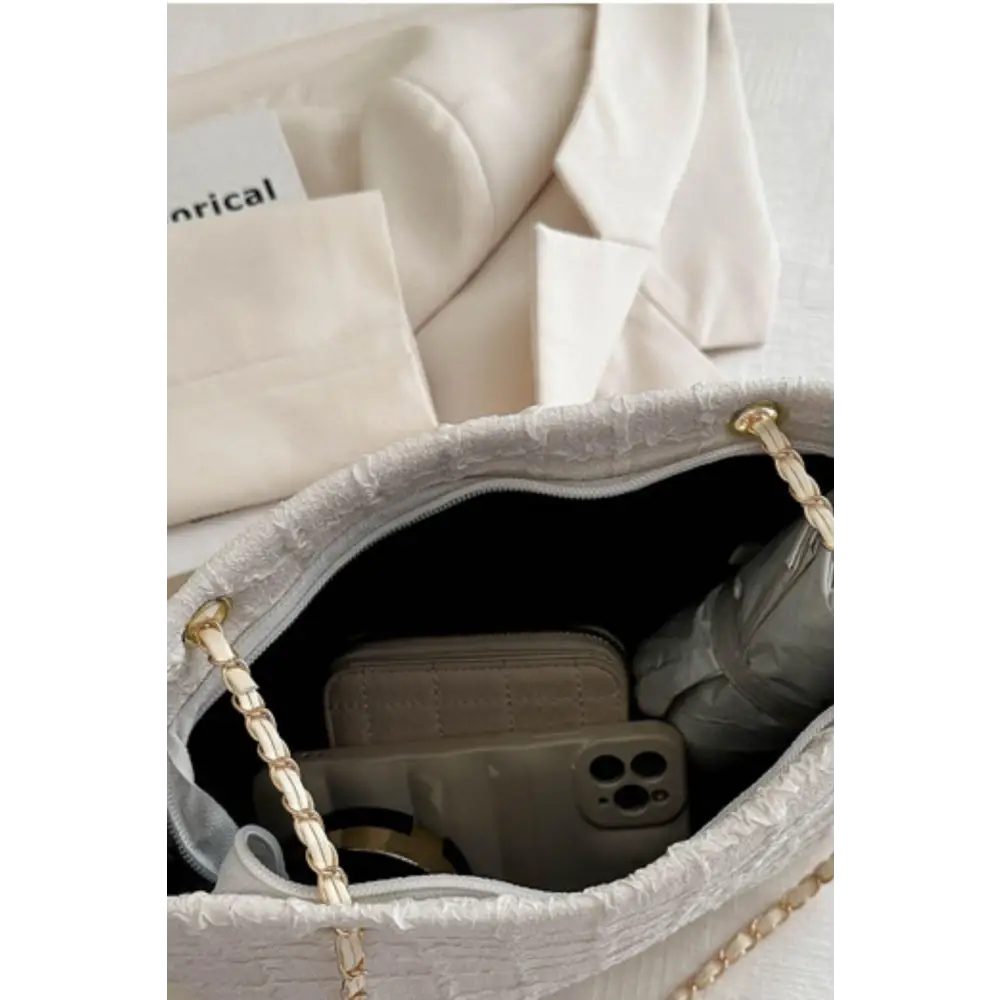 White Polyester Chain Tote