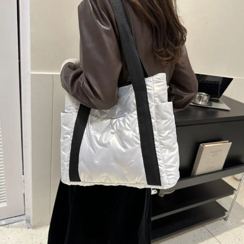 Stylish Black Quilted Polyester Tote Bag for Everyday Elegance