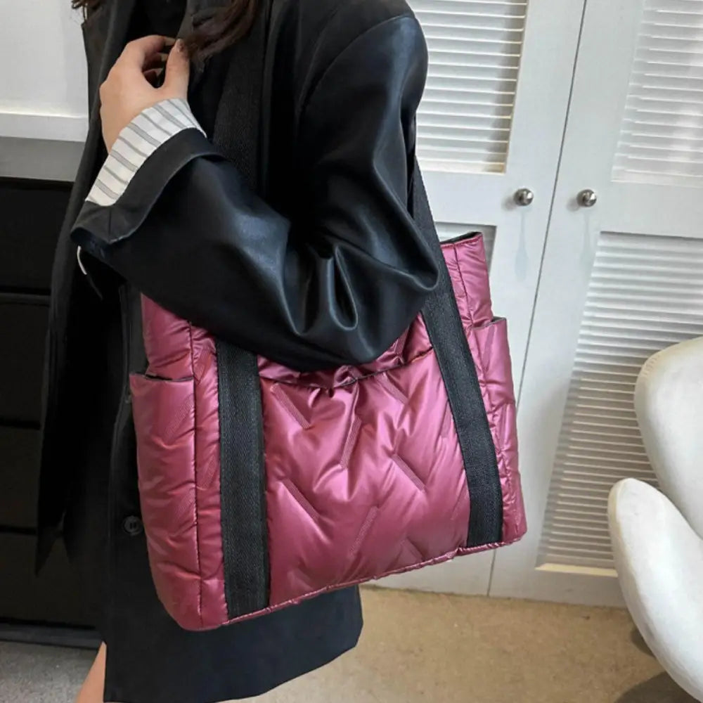 Stylish Black Quilted Polyester Tote Bag for Everyday Elegance