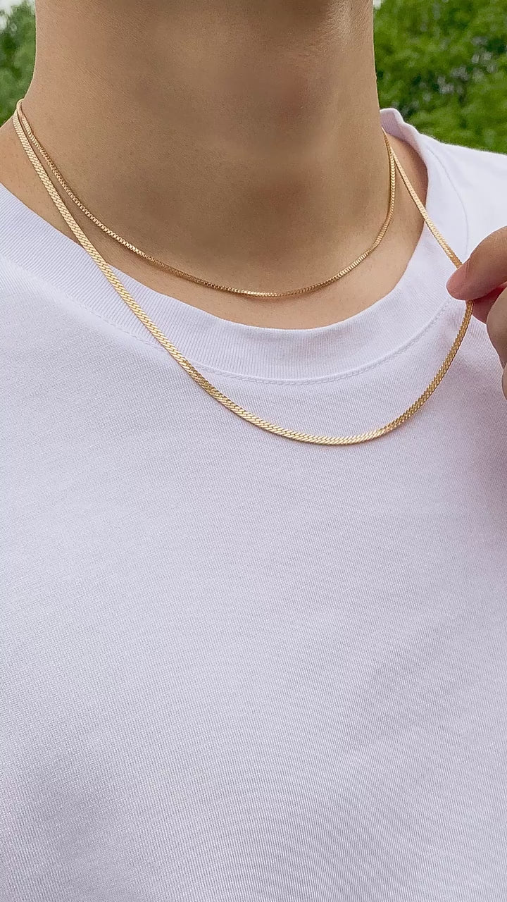 Stylish Double-Layer Flat Snake Chain Necklace in Gold Tone 