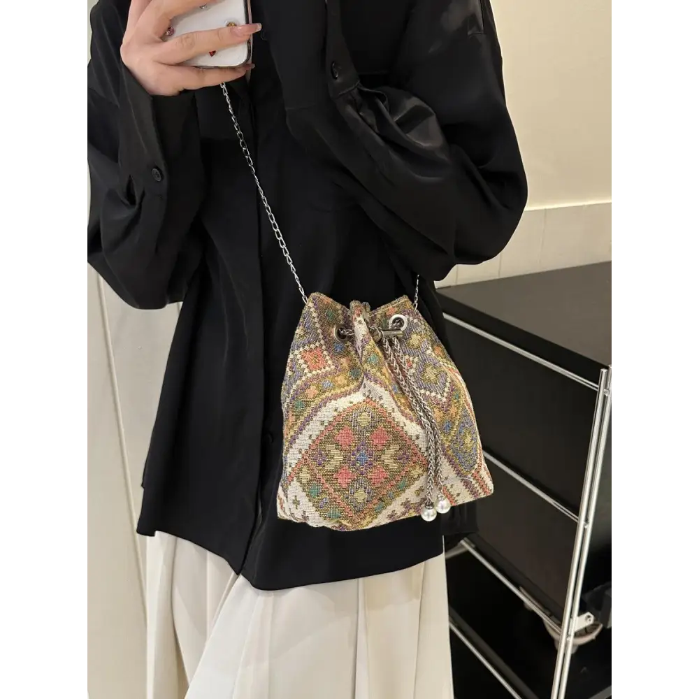 Printed Chain Bucket Bag