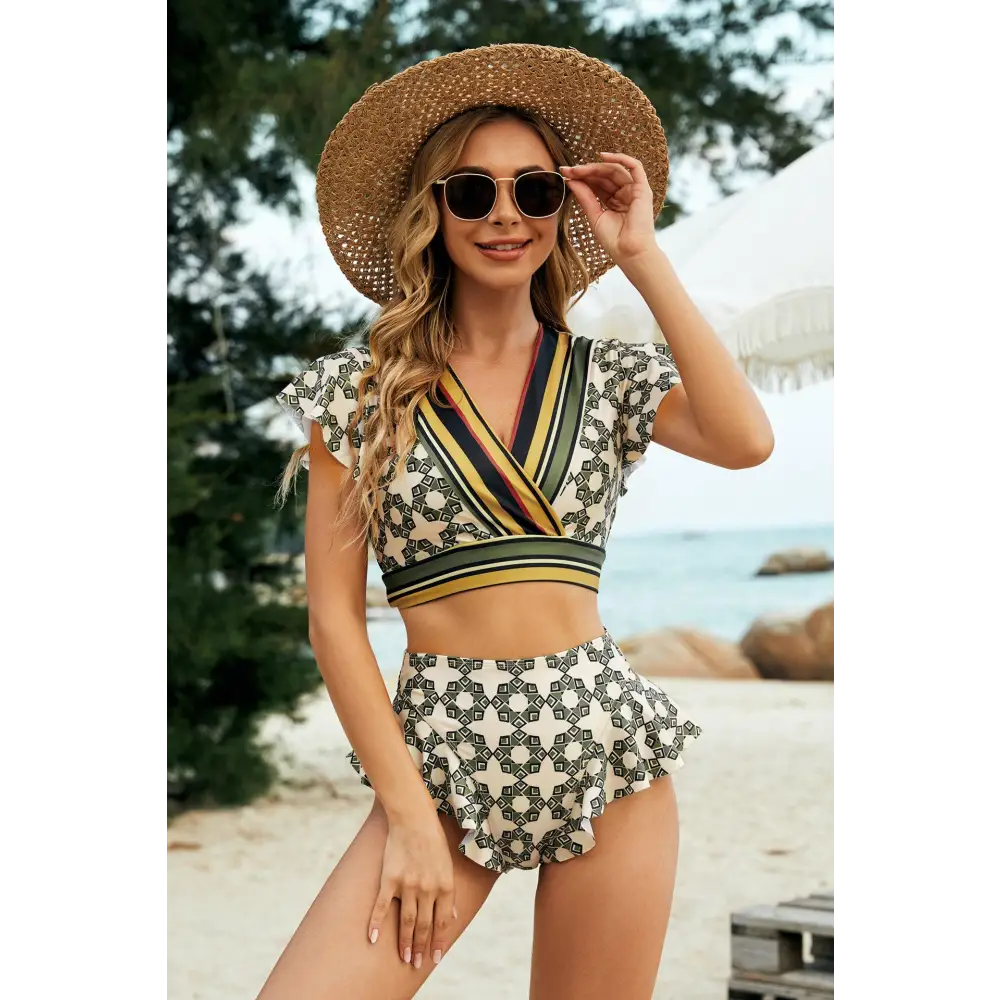 Flirty Flutter Sleeve Ruffled Two-Piece Swimsuit for Beach Bliss