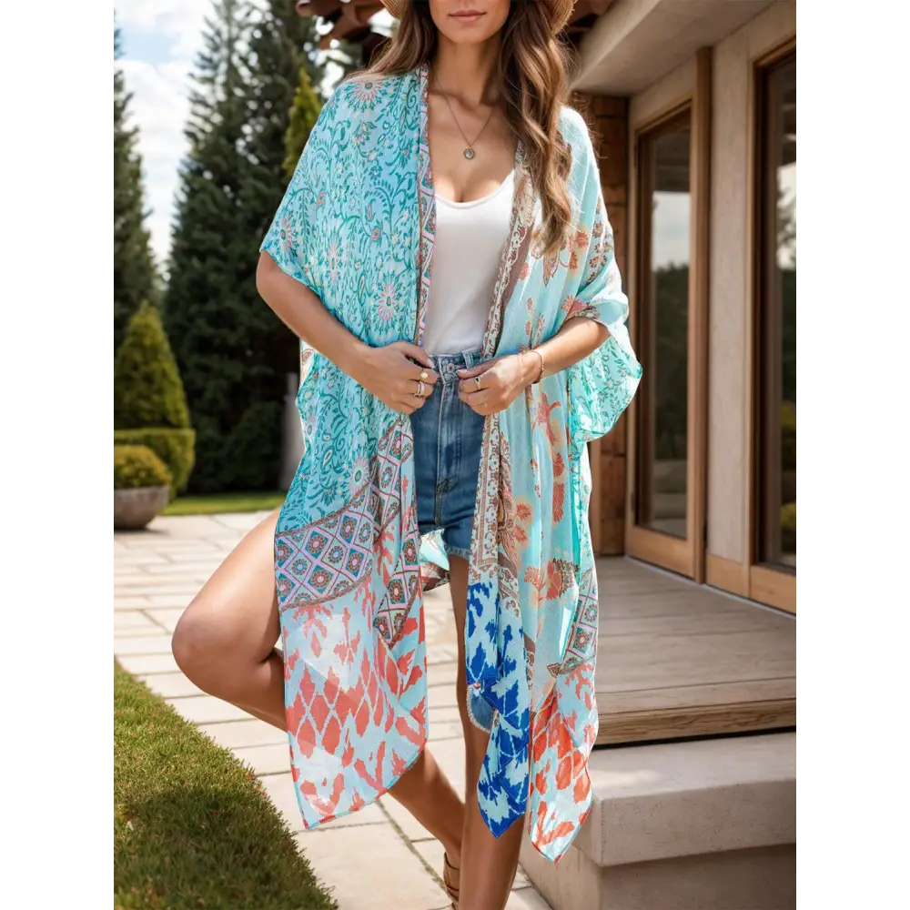 Bohemian Bliss Printed Open Kimono Beach Cover-Up