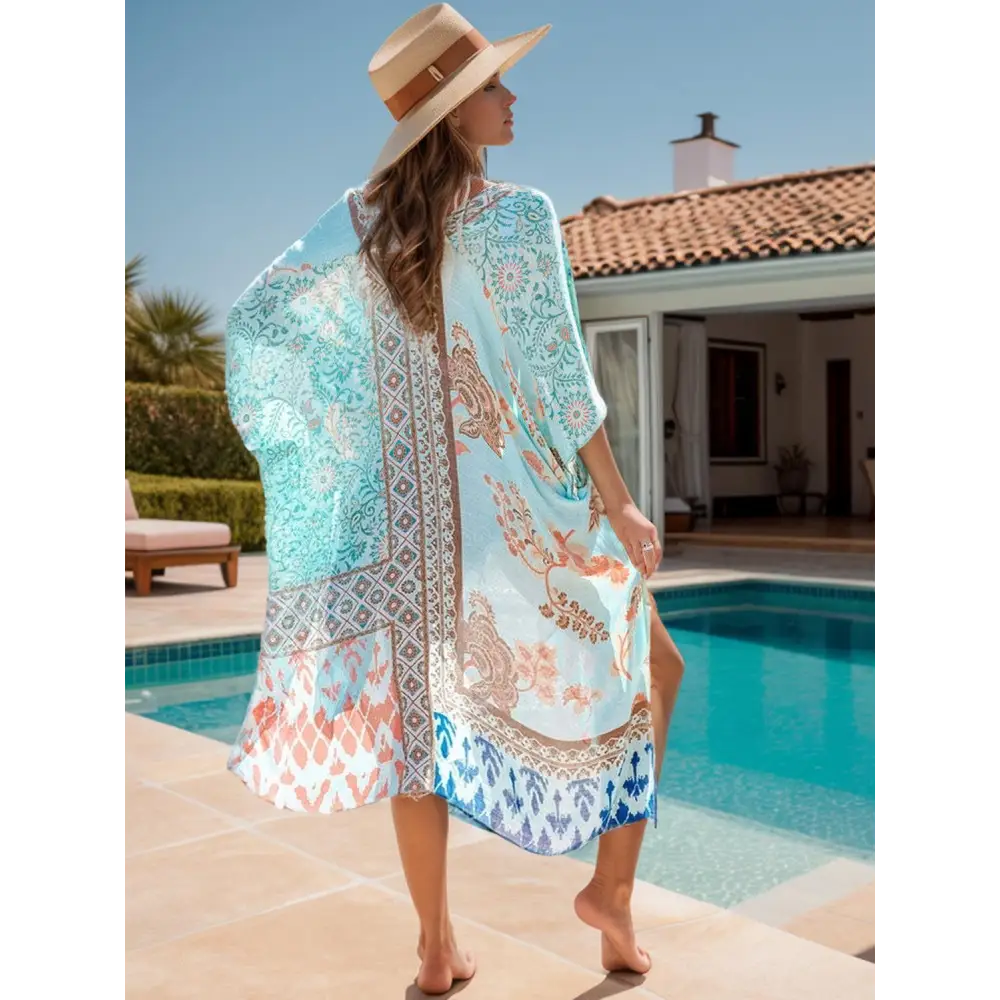 Bohemian Bliss Printed Open Kimono Beach Cover-Up