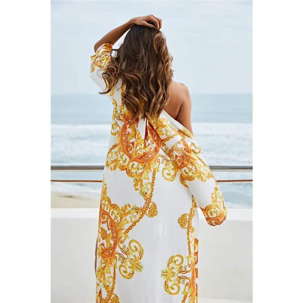 Printed Plunge Halter Neck Swimwear and Cardigan Set