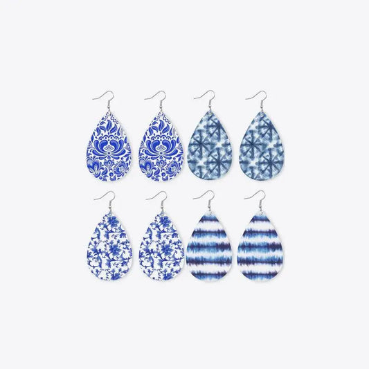 Printed PU Teardrop Earrings - CM Fashion