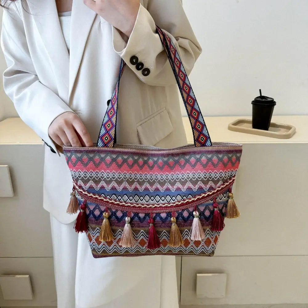 Vibrant Printed Tassel Tote Bag Original Tags Included