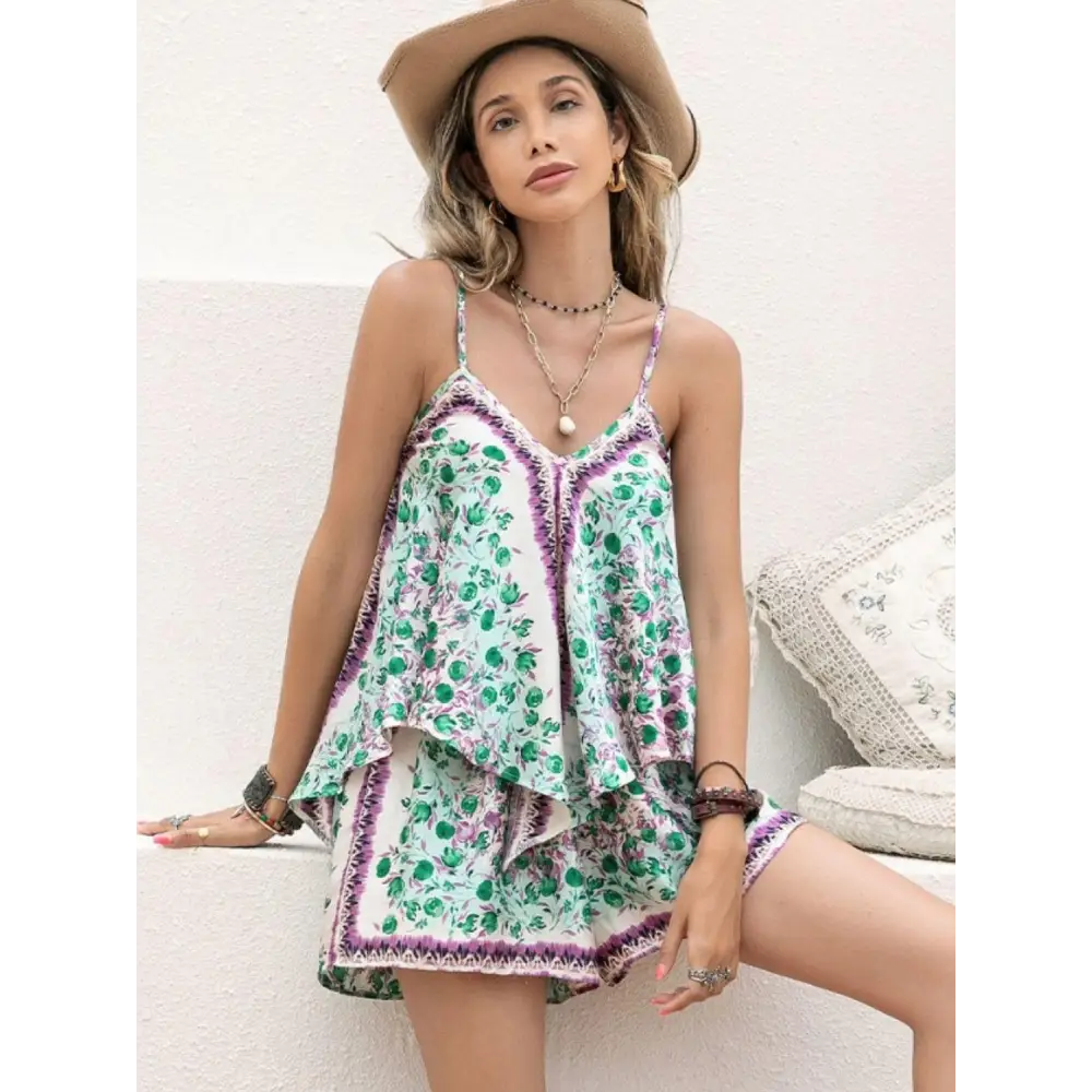 Printed V-Neck Top and Shorts Set