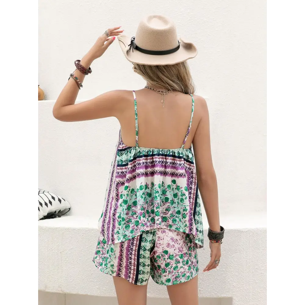 Printed V-Neck Top and Shorts Set