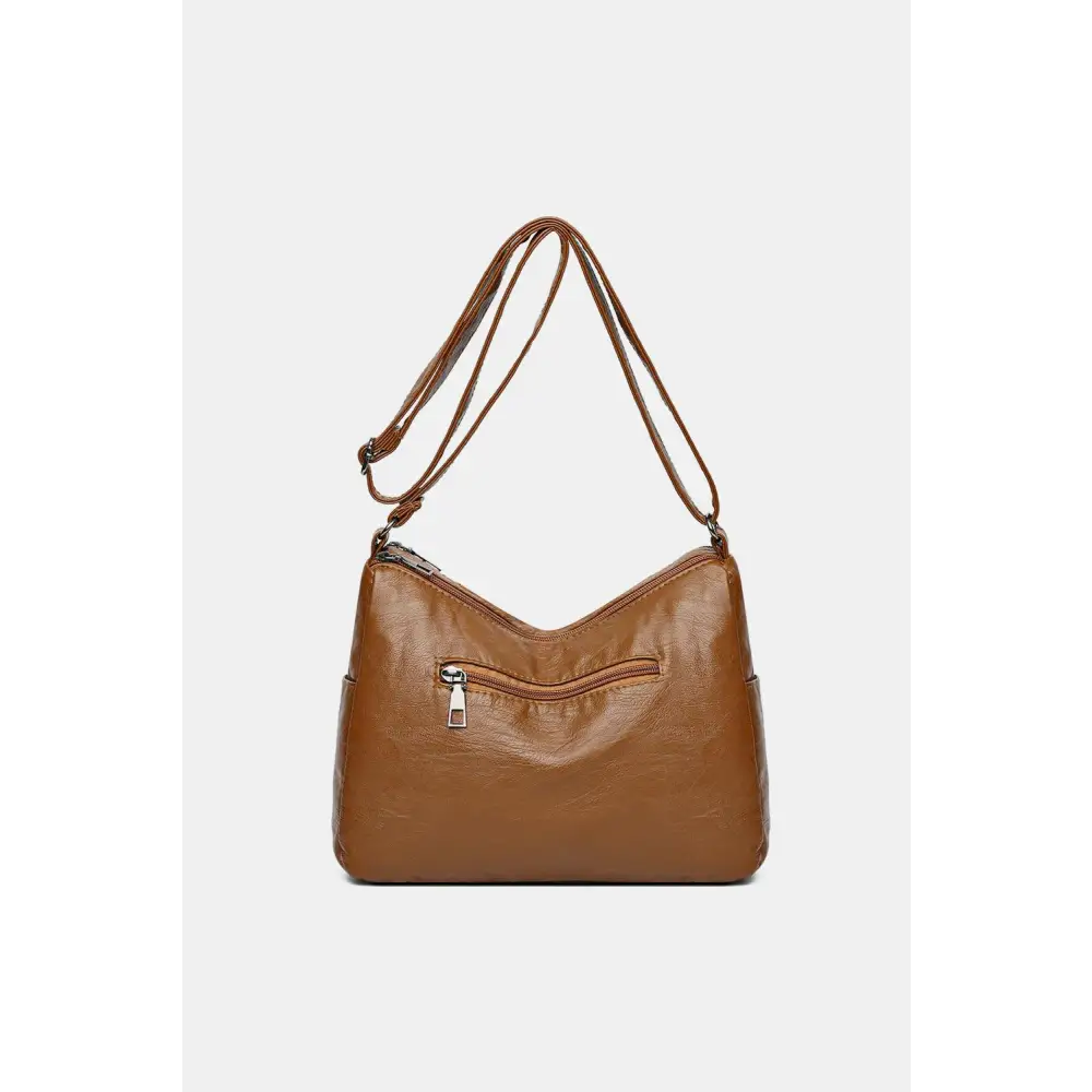 Stylish Brown Leather Adjustable Strap Shoulder Bag by Yeppi