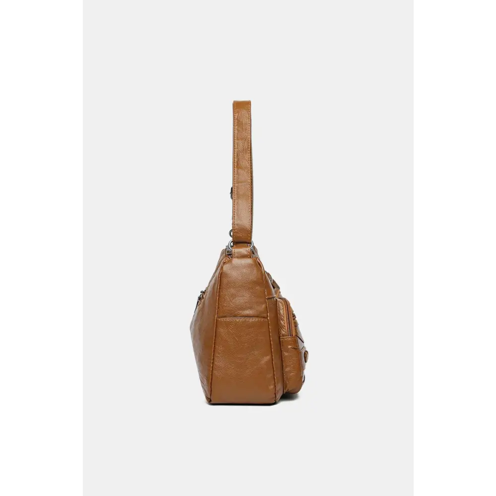 Stylish Brown Leather Adjustable Strap Shoulder Bag by Yeppi