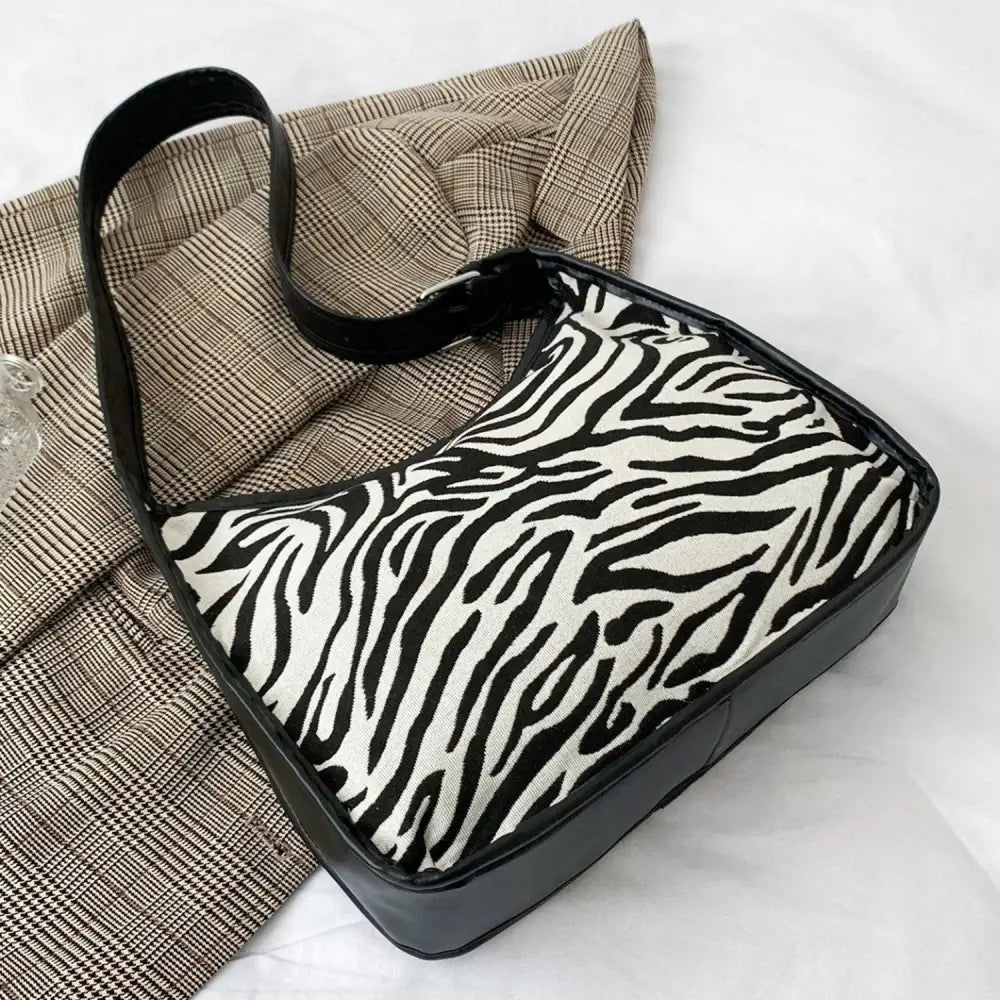 Wild Zebra Leather Adjustable Strap Shoulder Bag