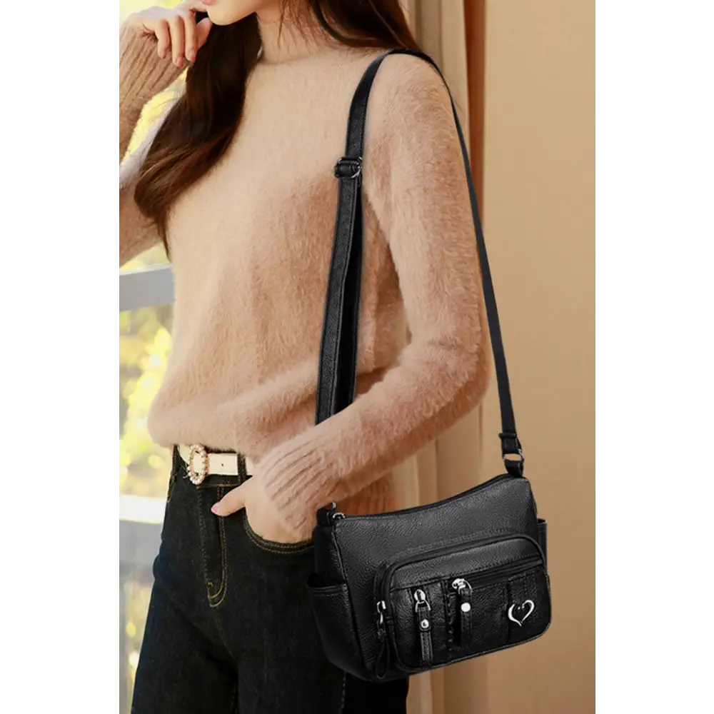 Stylish Black Leather Adjustable Strap Shoulder Bag for Every Occasion