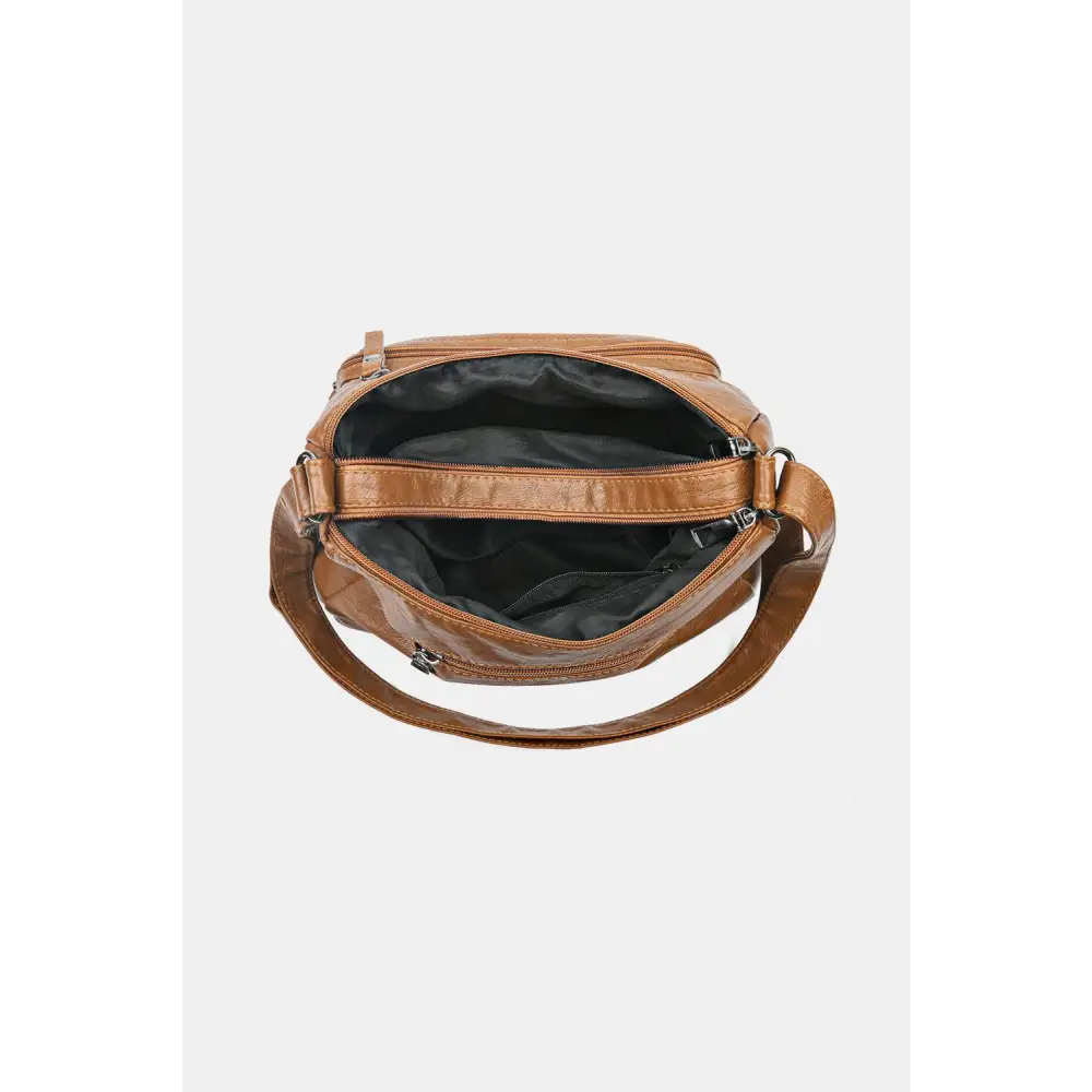 Stylish Brown Leather Adjustable Strap Shoulder Bag by Yeppi