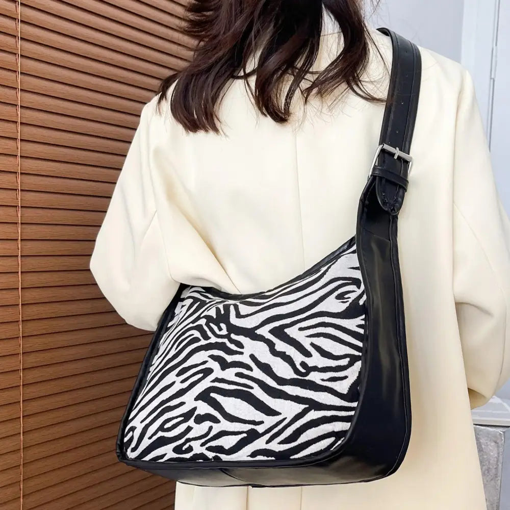 Wild Zebra Leather Adjustable Strap Shoulder Bag