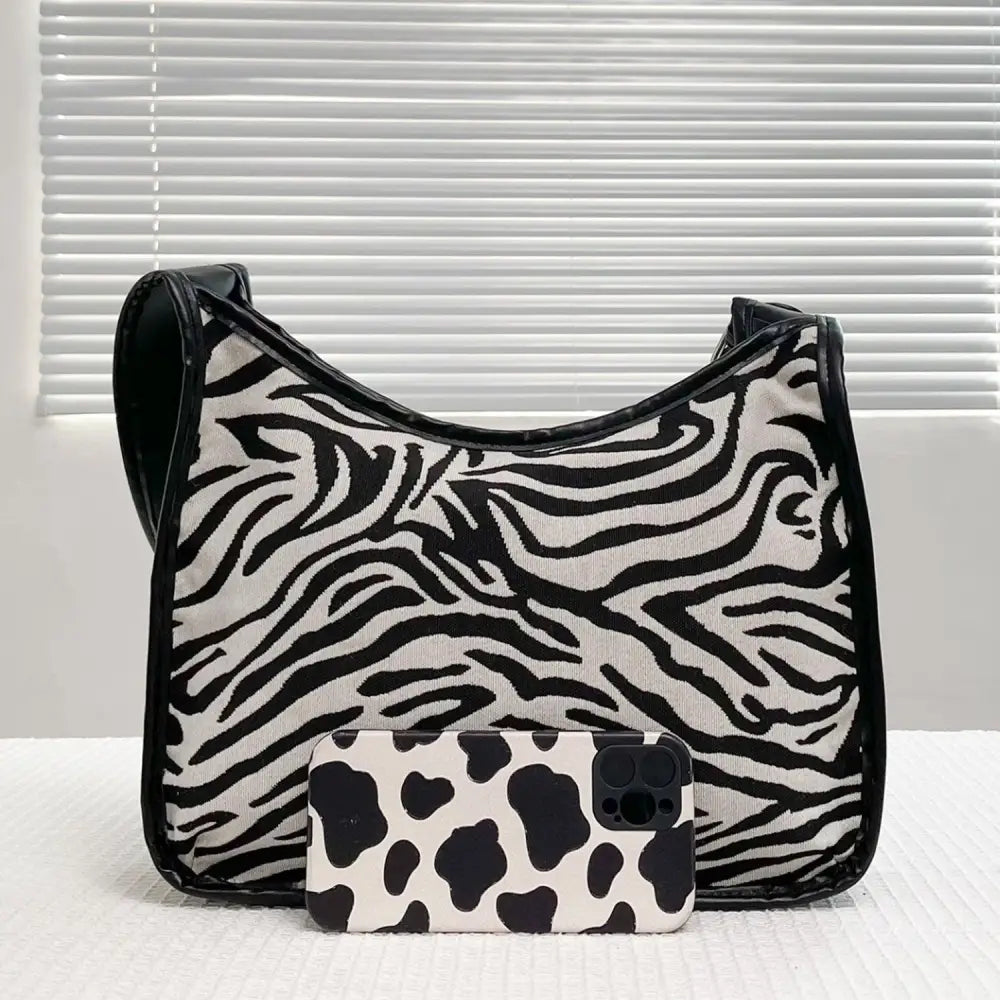 Wild Zebra Leather Adjustable Strap Shoulder Bag