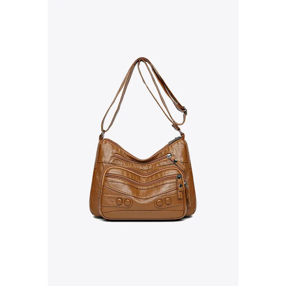 Stylish Brown Leather Adjustable Strap Shoulder Bag by Yeppi