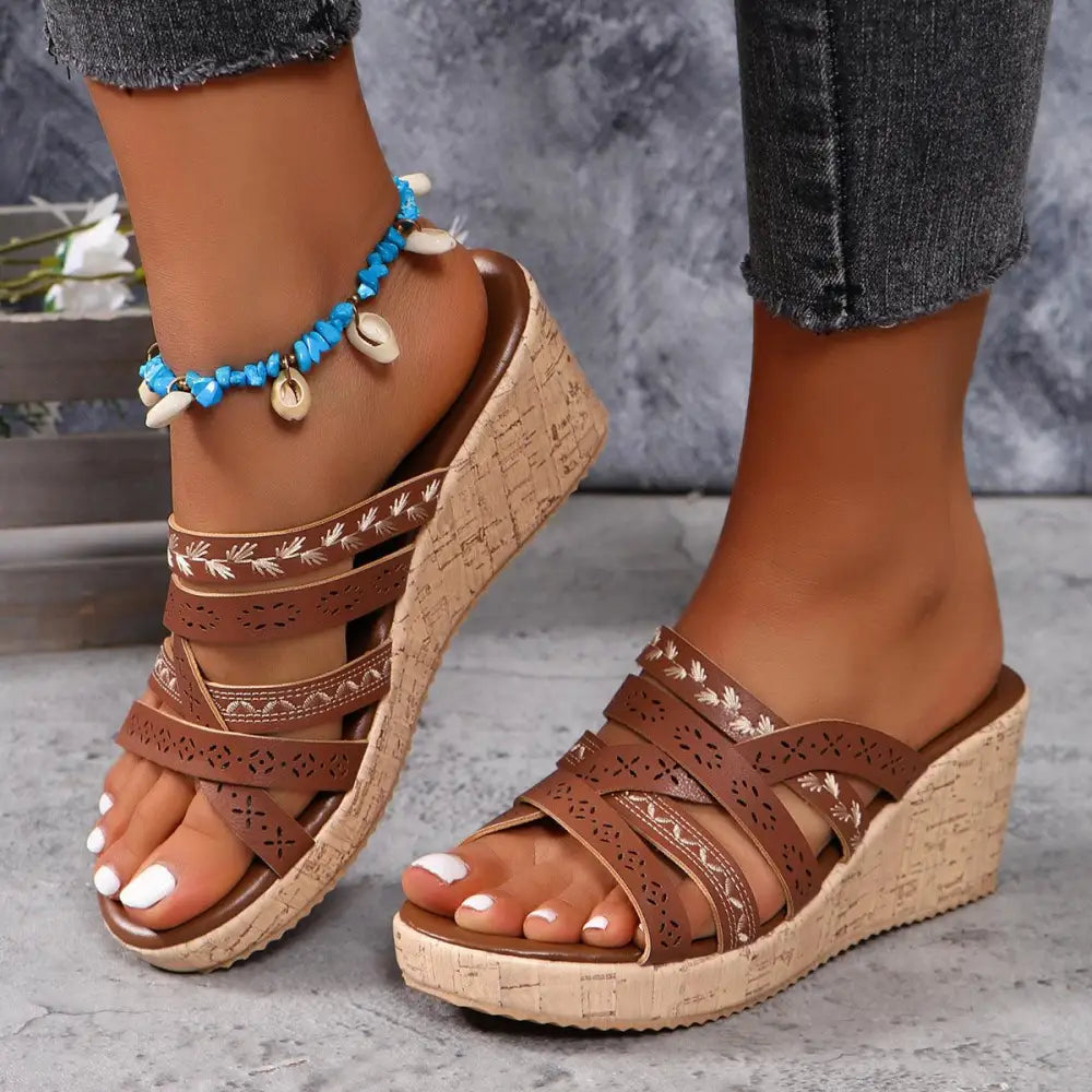 PU Leather Crisscross Wedge Sandals