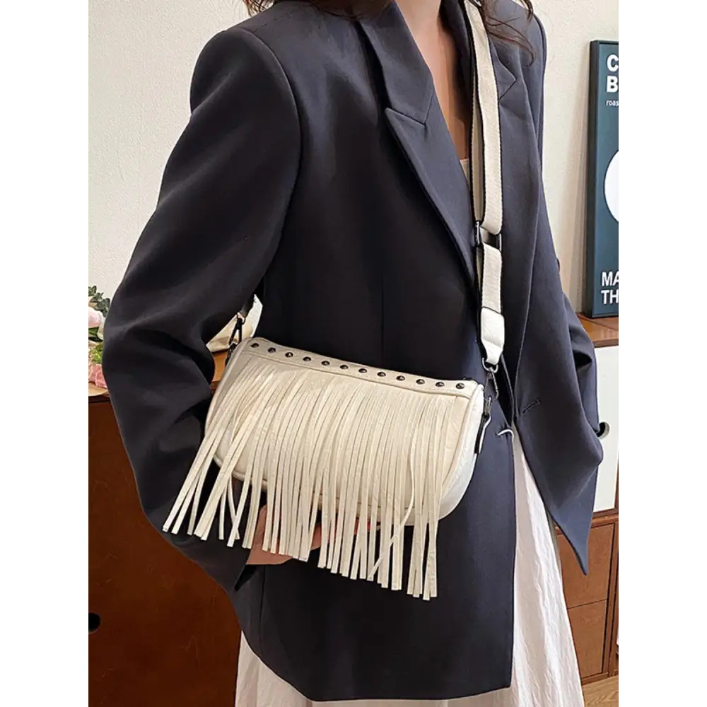 PU Leather Fringe Studded Crossbody Bag