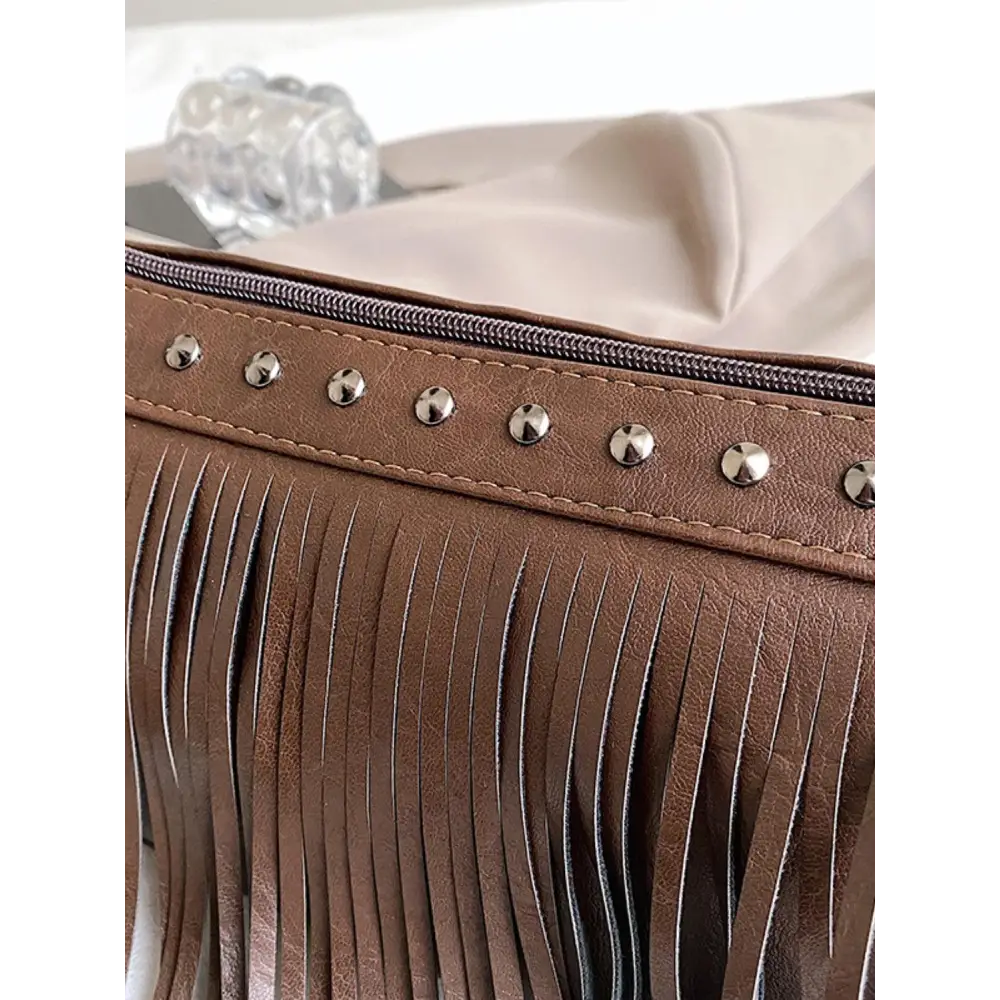 PU Leather Fringe Studded Crossbody Bag