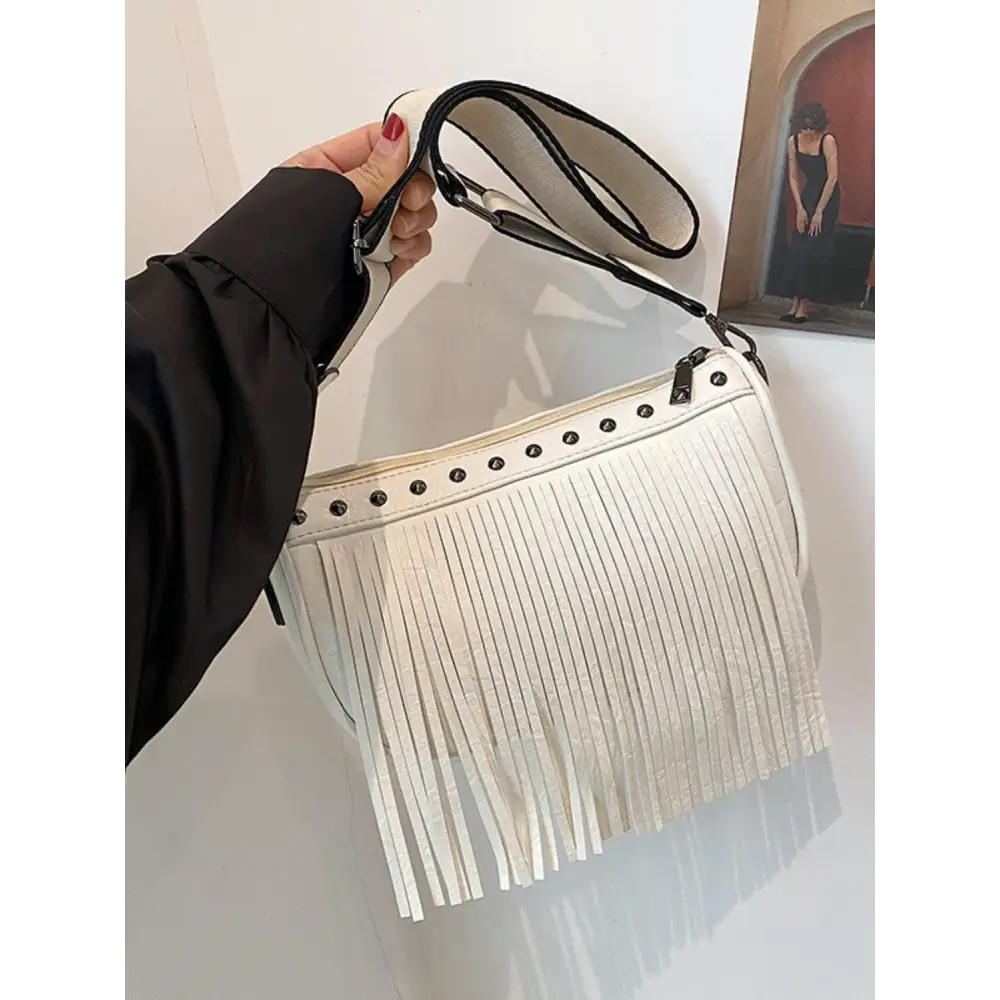 PU Leather Fringe Studded Crossbody Bag