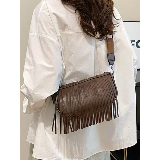 PU Leather Fringe Studded Crossbody Bag - CM Fashion