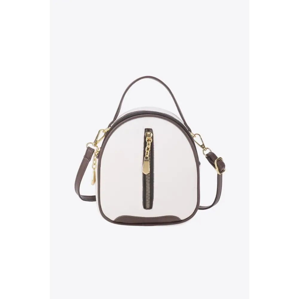 Stylish Leather Handbag Zips Up Fashion in White and Brown