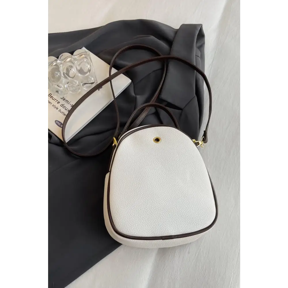 Stylish Leather Handbag Zips Up Fashion in White and Brown