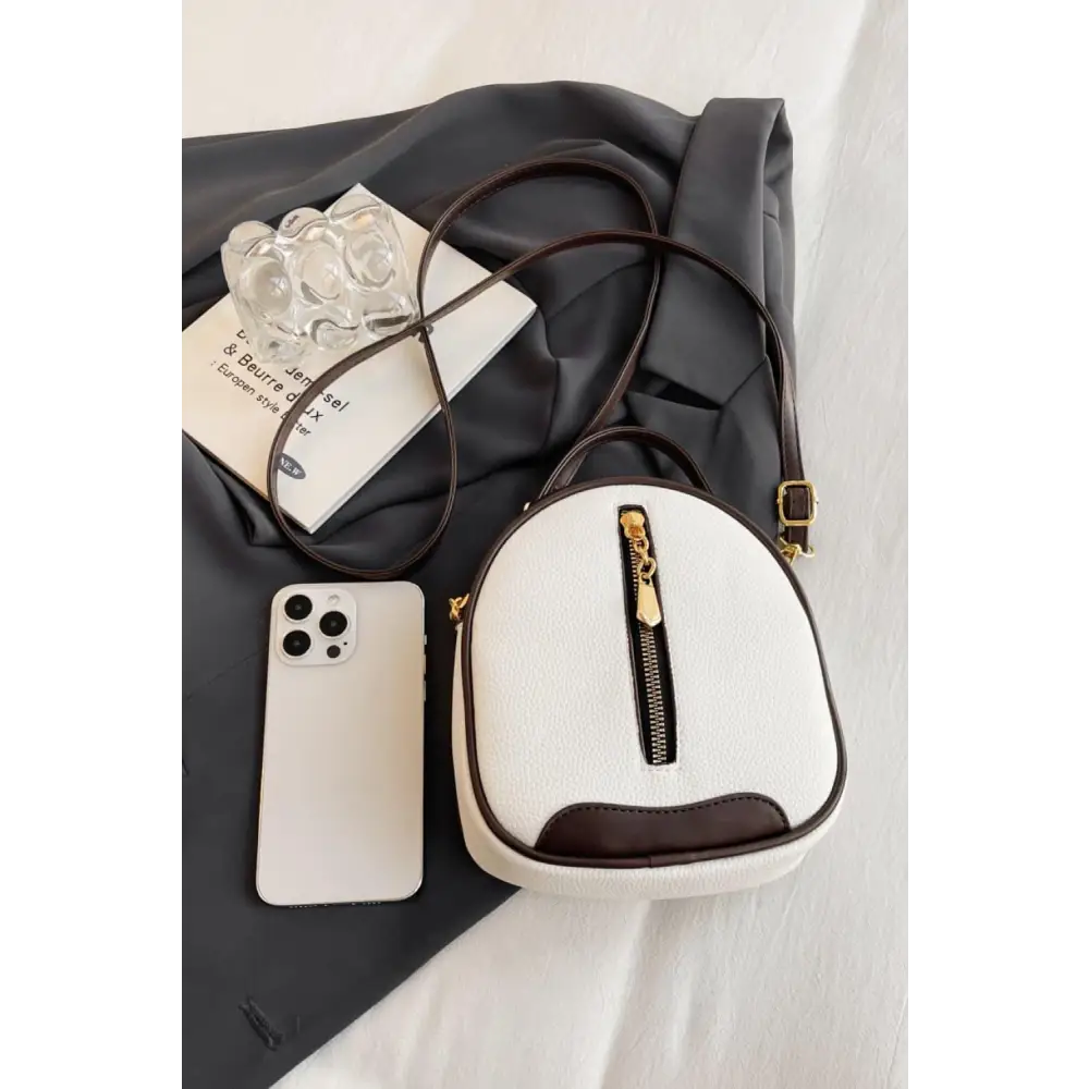 Stylish Leather Handbag Zips Up Fashion in White and Brown