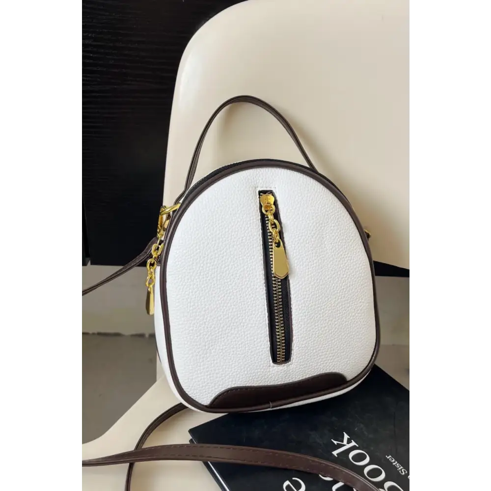 Stylish Leather Handbag Zips Up Fashion in White and Brown