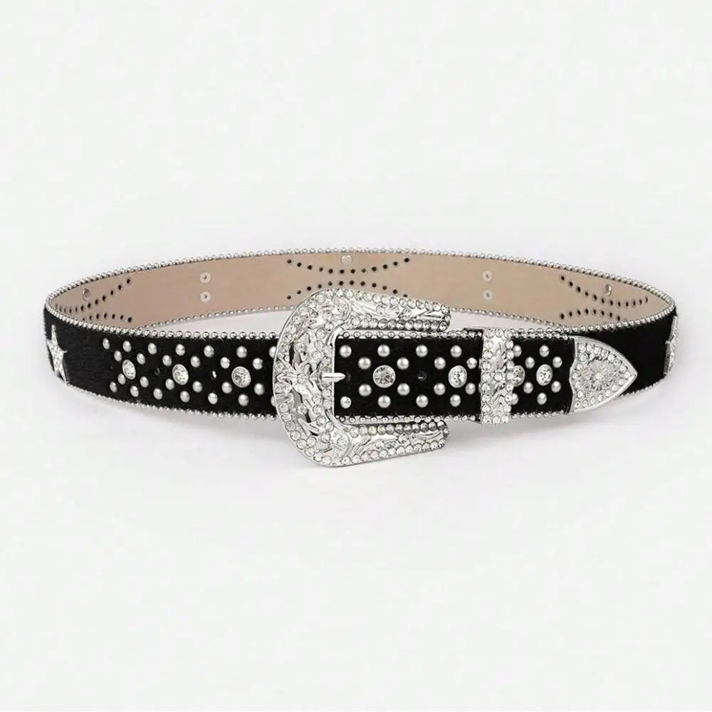 PU Leather Inlaid Rhinestone Belt