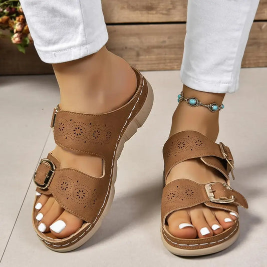 PU Leather Open Toe Buckle Sandals - CM Fashion