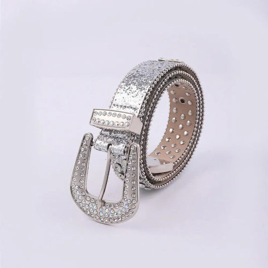 PU Leather Rhinestone Belt - CM Fashion